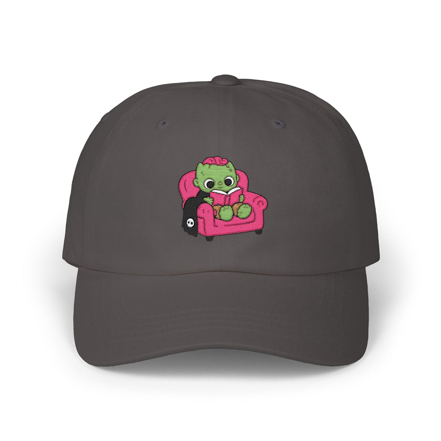 Cute Reading Zombie on Pink Armchair Embroidered Hat