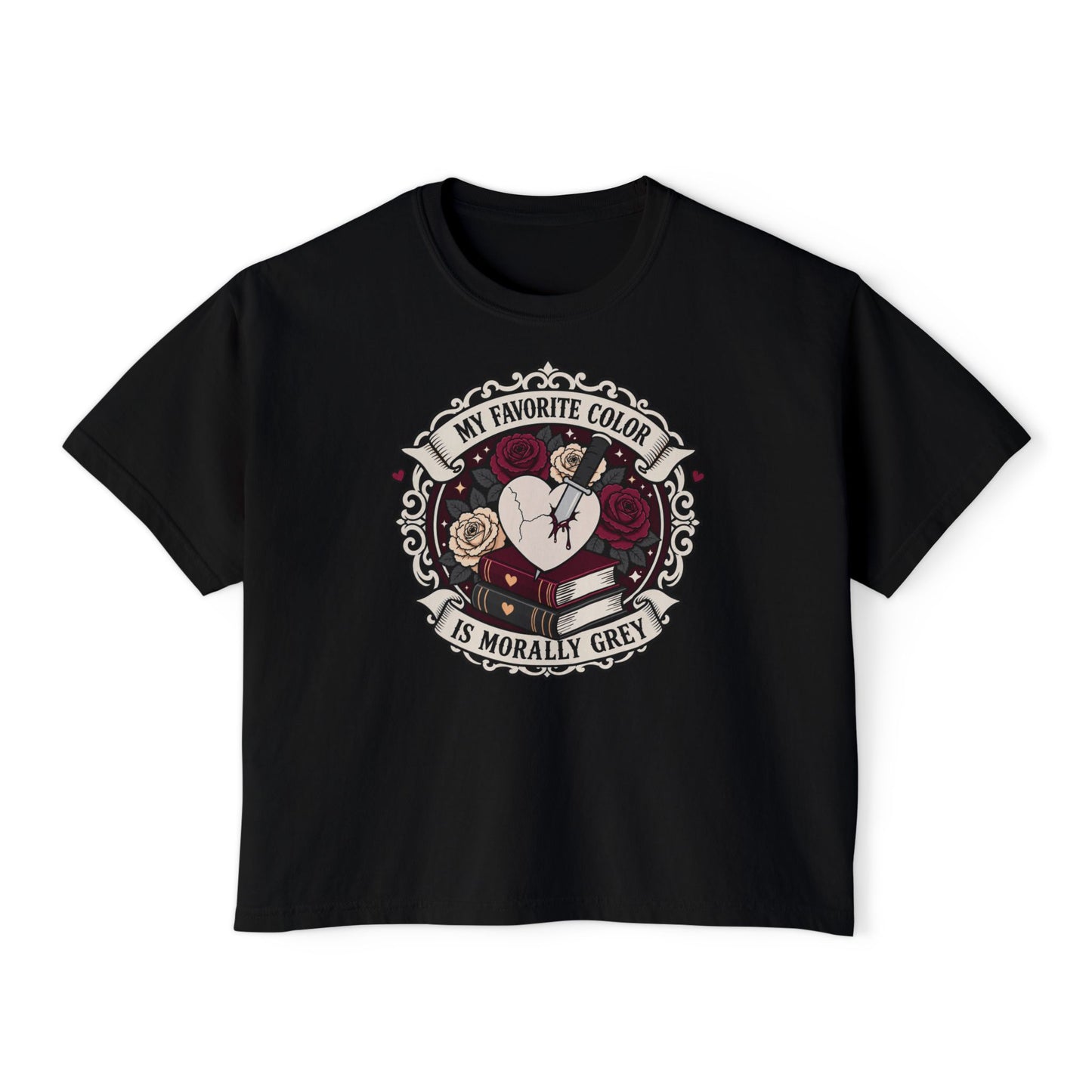 Morally Grey Reading Club Boxy Tee No Refunds on Clothing