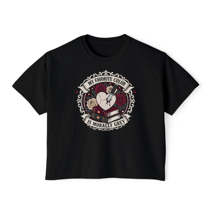 Morally Grey Reading Club Boxy Tee No Refunds on Clothing