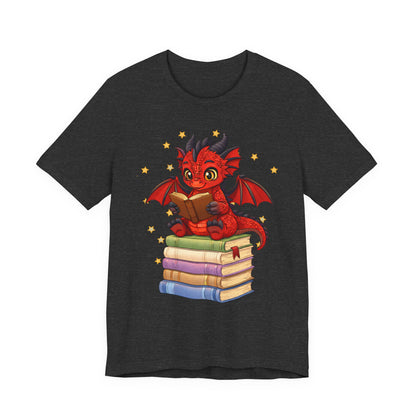 Crimson Ties Book Dragon Sitting on Books Graphic Tee