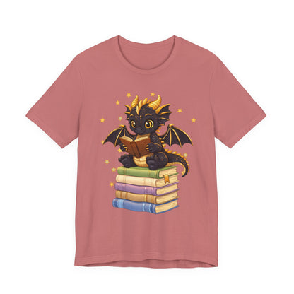 Dragon Rider Book Dragon Sitting on Books Graphic Tee