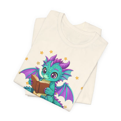 Amethyst Book Dragon Sitting on Books Graphic Tee