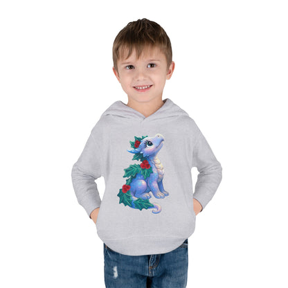 Toddler Hoodie — Cute Blue Baby Dragon with Holly Christmas Design