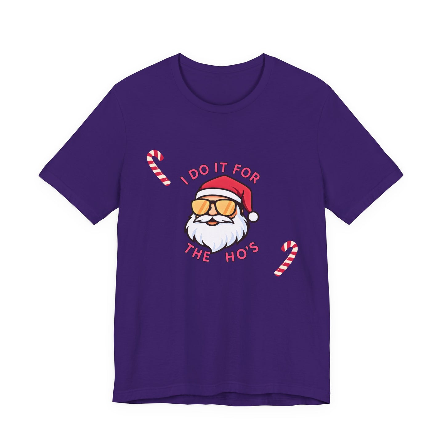 I Do It For The Ho's Santa T-Shirt — Funny Christmas Tee with Sunglasses Santa & Candy Canes