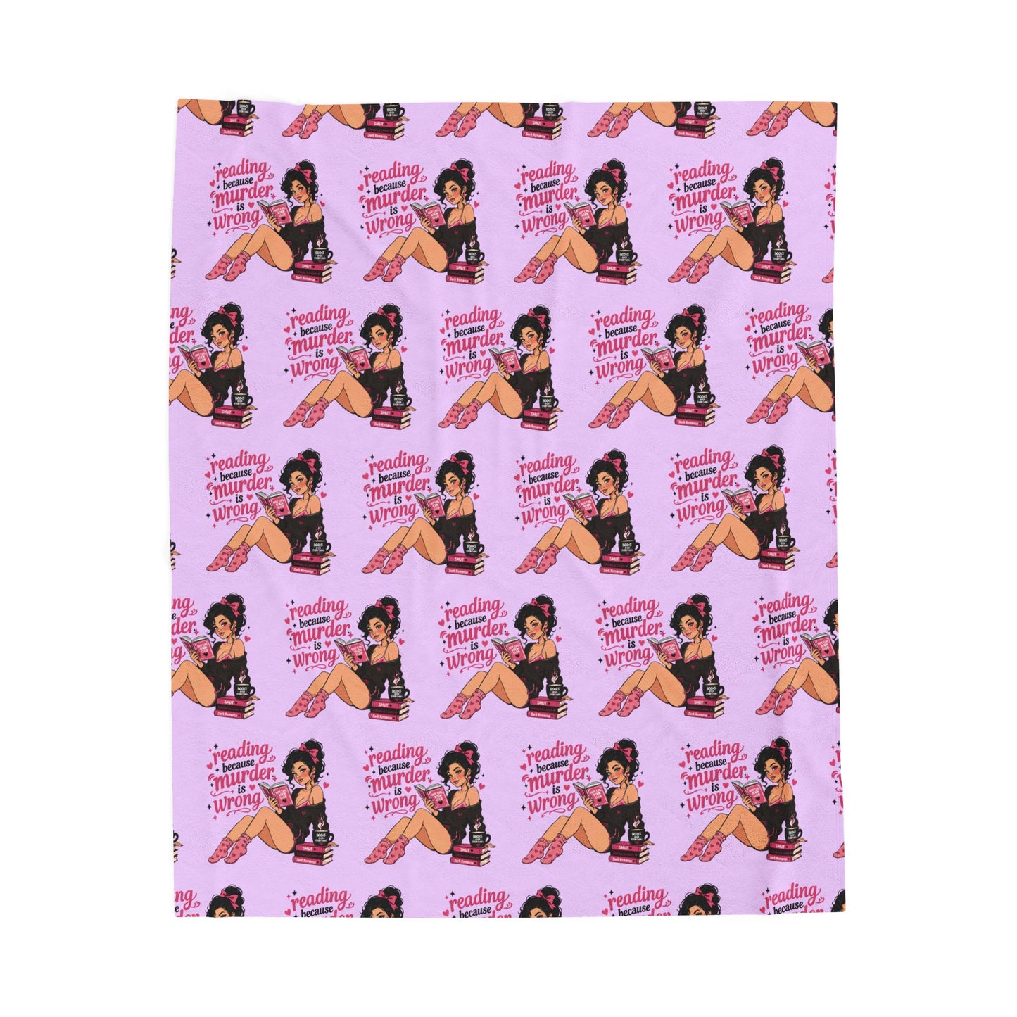 Velveteen Plush Blanket — Pink Retro Booklover Pin-Up Design