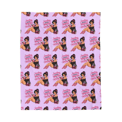 Velveteen Plush Blanket — Pink Retro Booklover Pin-Up Design
