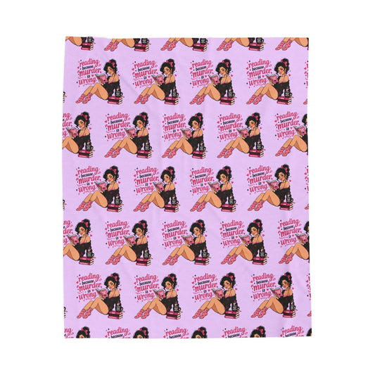 Velveteen Plush Blanket — Pink Retro Booklover Pin-Up Design