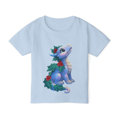 Toddler T-Shirt — Cute Blue Holiday Dragon with Holly & Berries