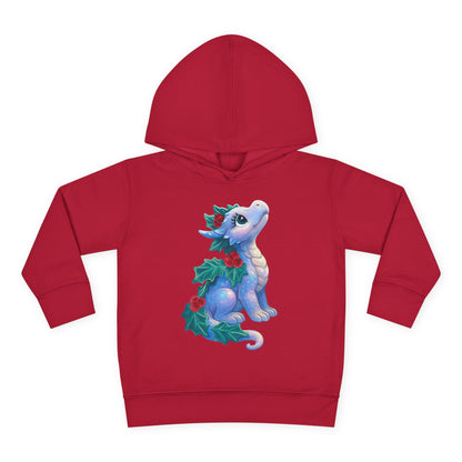 Toddler Hoodie — Cute Blue Baby Dragon with Holly Christmas Design