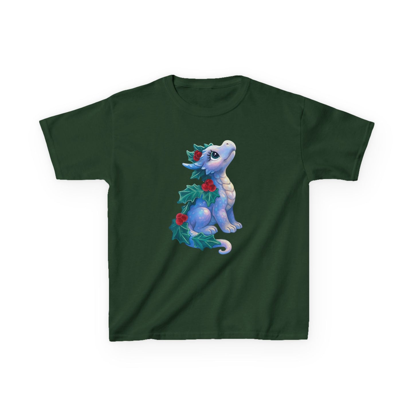 Kids Holiday Dragon Tee — Cute Festive Baby Dragon with Holly
