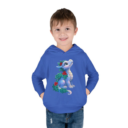 Toddler Hoodie — Cute Blue Baby Dragon with Holly Christmas Design