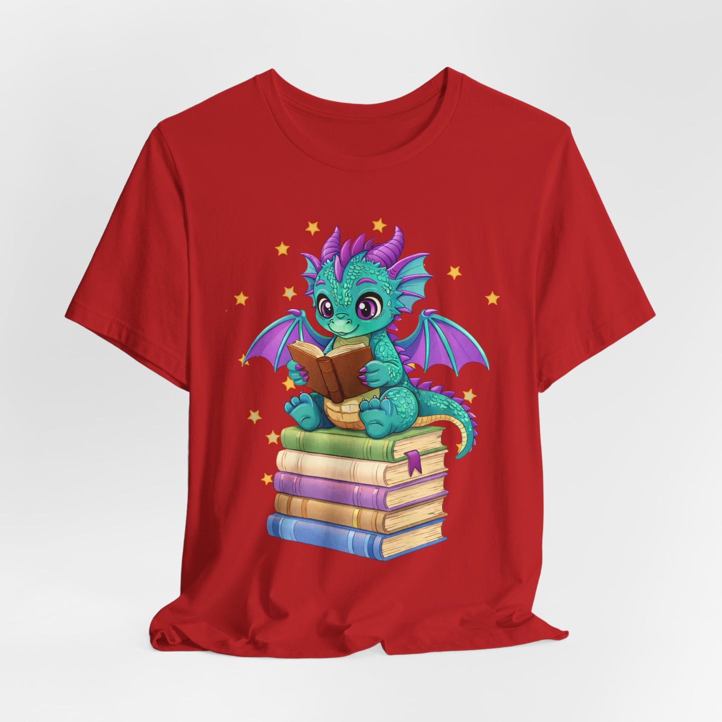 Amethyst Book Dragon Sitting on Books Graphic Tee
