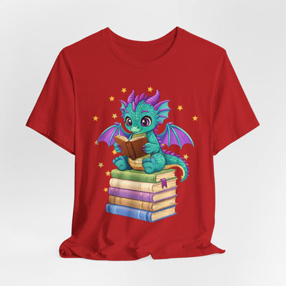 Amethyst Book Dragon Sitting on Books Graphic Tee