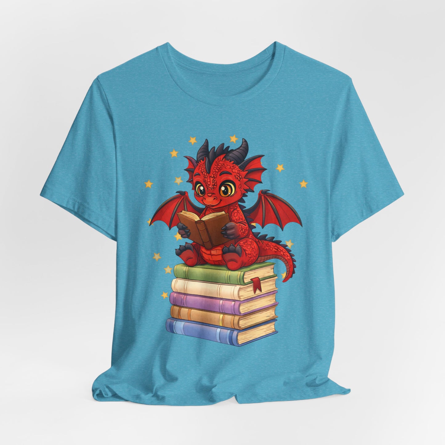 Crimson Ties Book Dragon Sitting on Books Graphic Tee