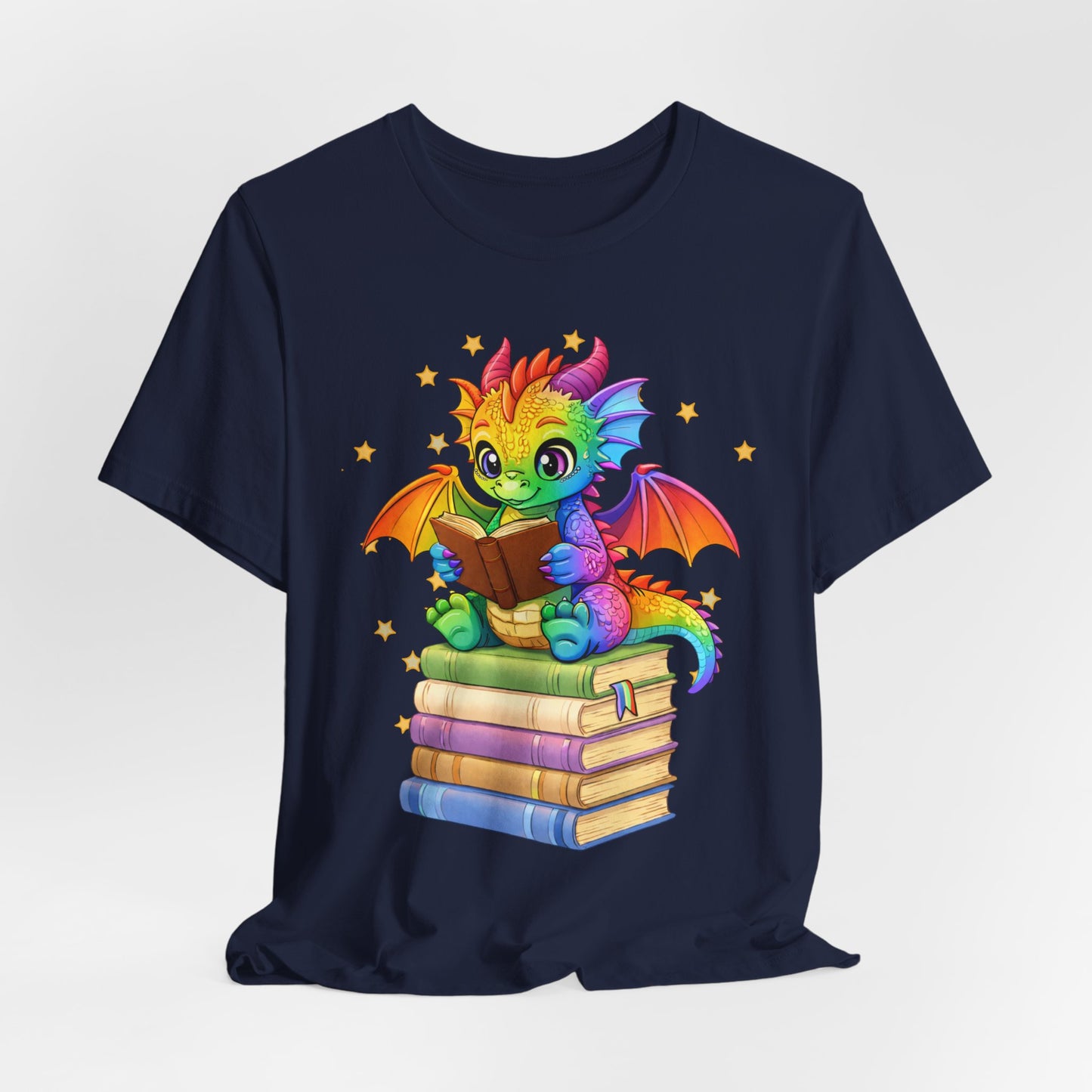 Jellybean Book Dragon Sitting on Books Graphic Tee