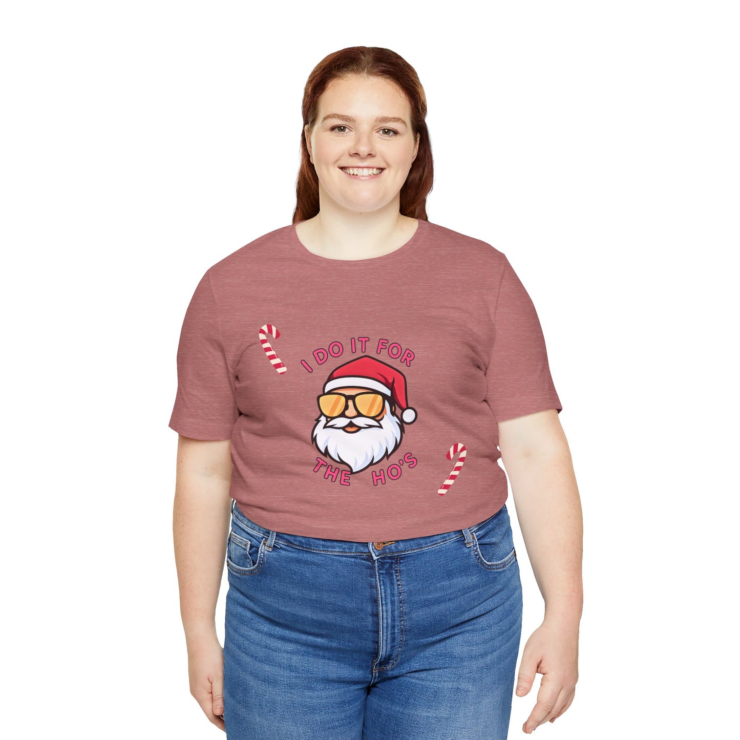 I Do It For The Ho's Santa T-Shirt — Funny Christmas Tee with Sunglasses Santa & Candy Canes
