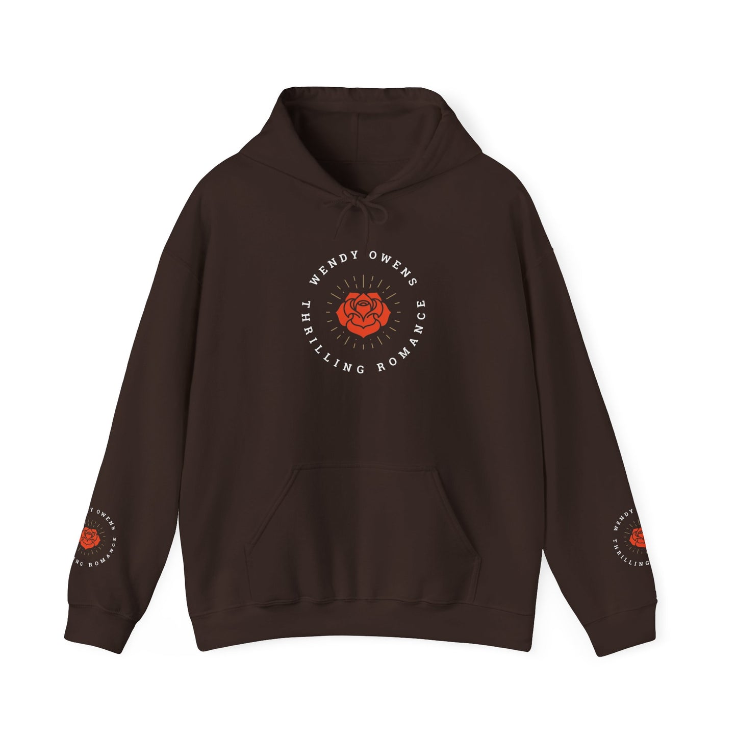Wendy Owens Books Rose Emblem Hoodie — "Thrilling Romance" Graphic Pullover