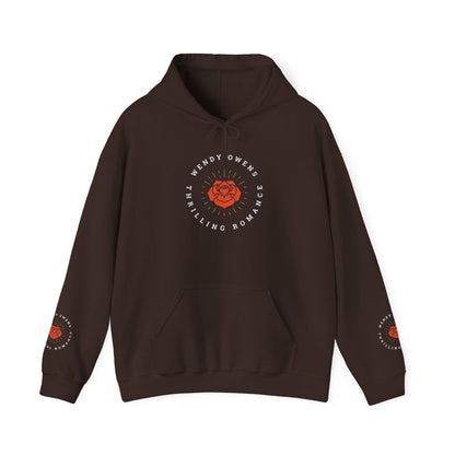 Wendy Owens Books Rose Emblem Hoodie — "Thrilling Romance" Graphic Pullover