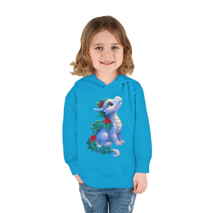 Toddler Hoodie — Cute Blue Baby Dragon with Holly Christmas Design