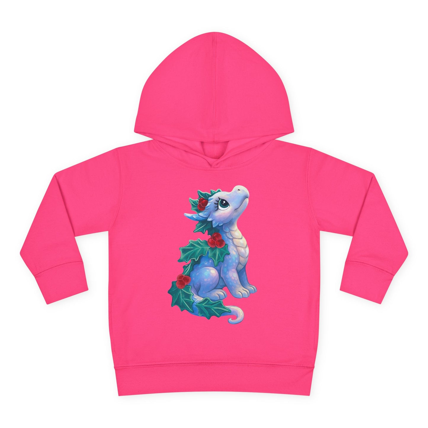 Toddler Hoodie — Cute Blue Baby Dragon with Holly Christmas Design