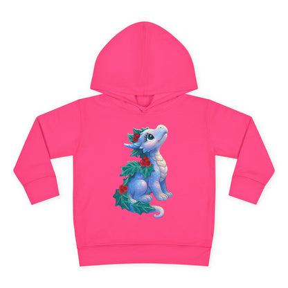 Toddler Hoodie — Cute Blue Baby Dragon with Holly Christmas Design