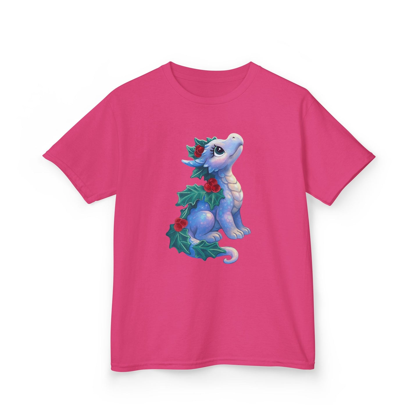 Kids Holiday Dragon Tee — Cute Festive Baby Dragon with Holly