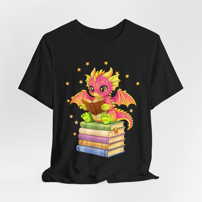 Dragon Rider Book Dragon Sitting on Books Graphic Tee