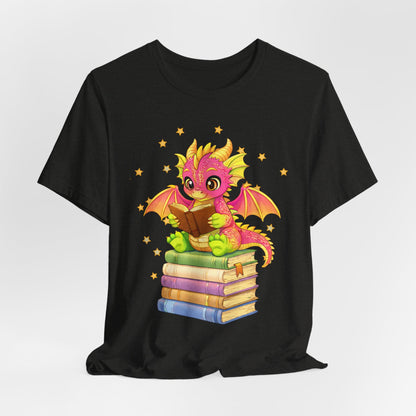 Dragon Rider Book Dragon Sitting on Books Graphic Tee
