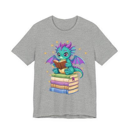 Amethyst Book Dragon Sitting on Books Graphic Tee