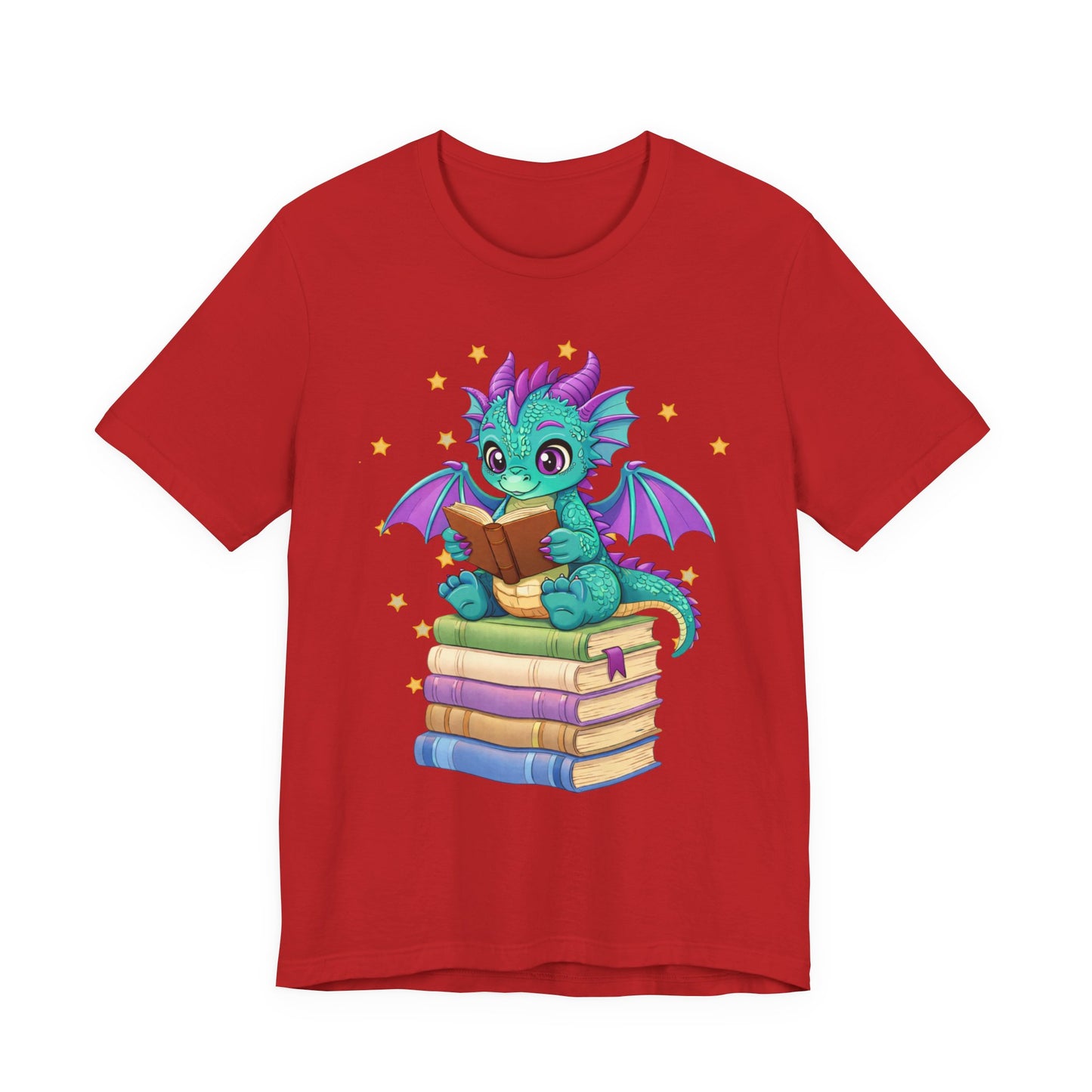 Amethyst Book Dragon Sitting on Books Graphic Tee