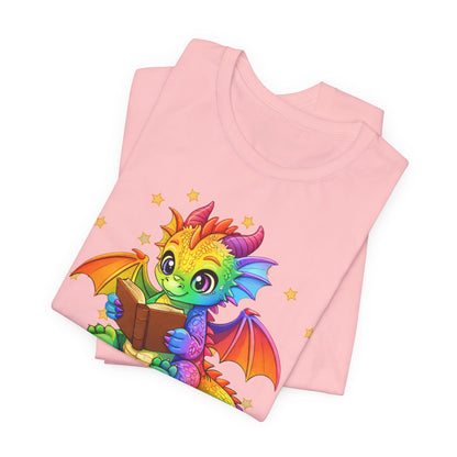 Jellybean Book Dragon Sitting on Books Graphic Tee