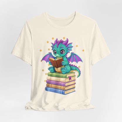 Amethyst Book Dragon Sitting on Books Graphic Tee