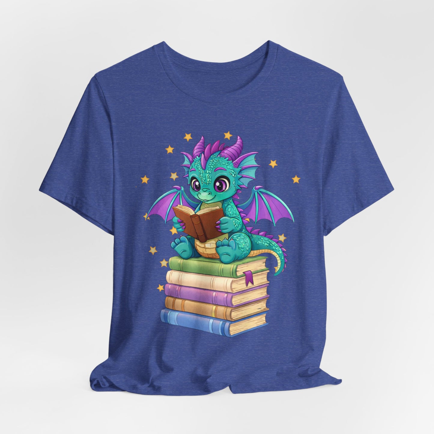 Amethyst Book Dragon Sitting on Books Graphic Tee