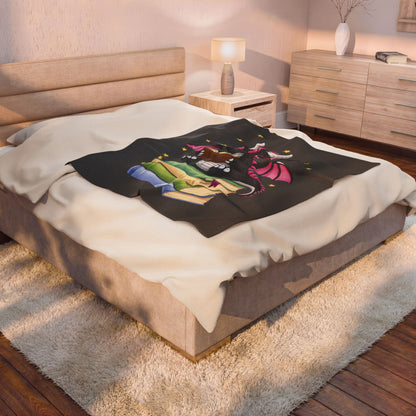 Plush Blanket of Book Dragon Gothic Magenta