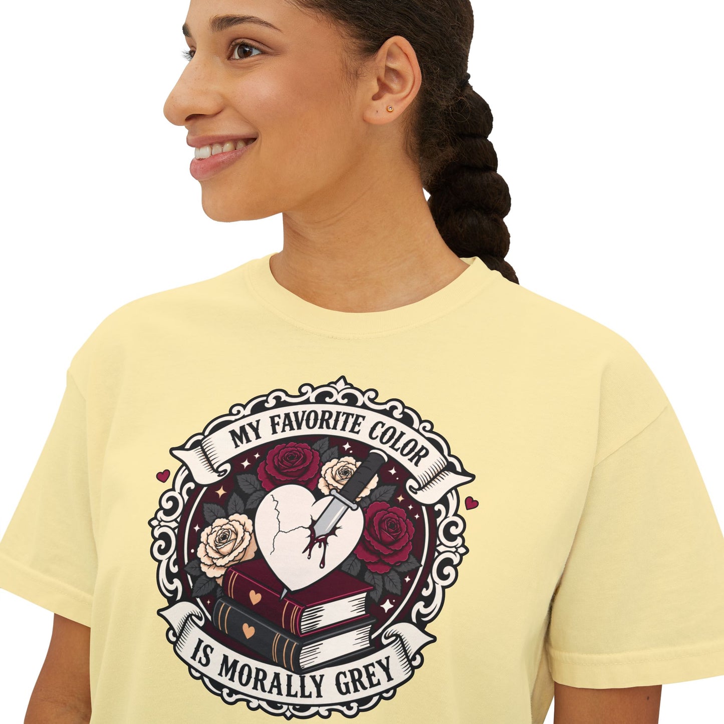 Morally Grey Reading Club Boxy Tee No Refunds on Clothing