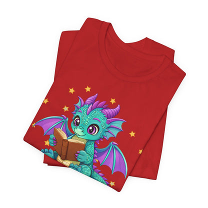 Amethyst Book Dragon Sitting on Books Graphic Tee