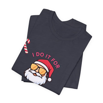 I Do It For The Ho's Santa T-Shirt — Funny Christmas Tee with Sunglasses Santa & Candy Canes