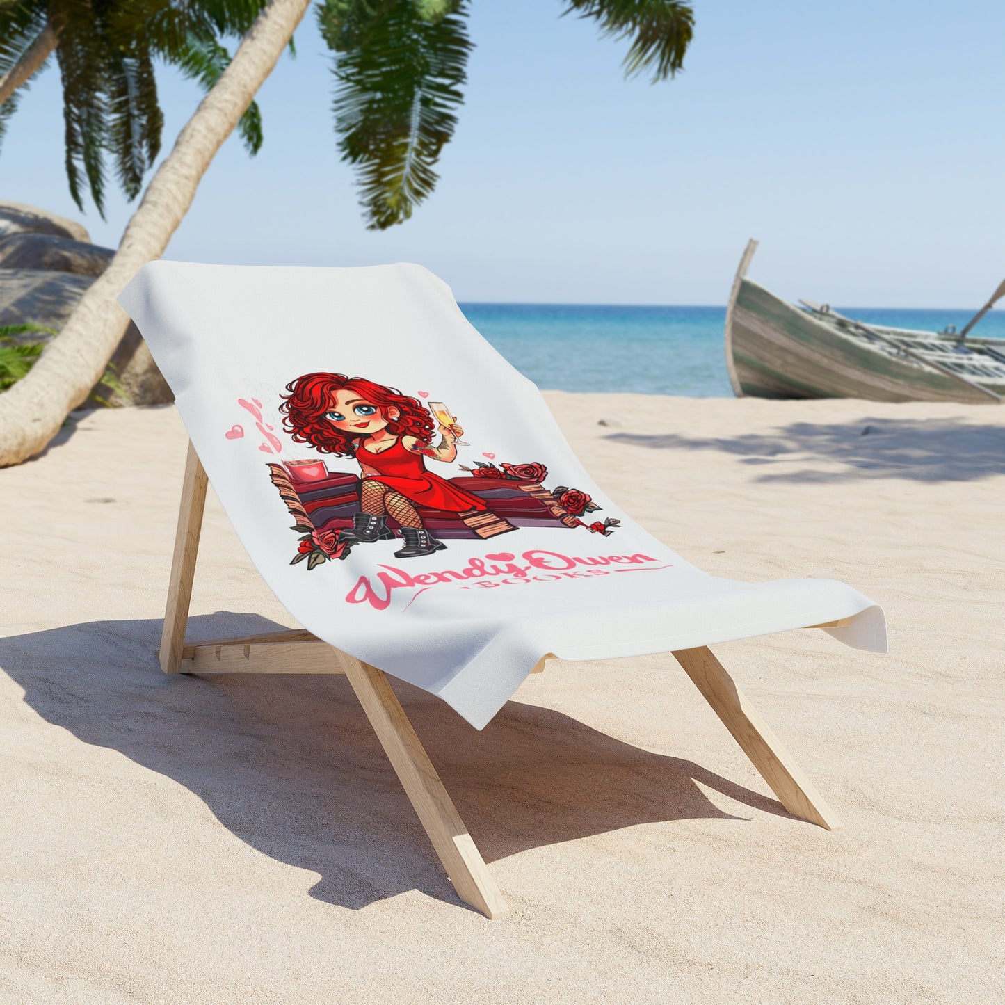 Beach Towel - 'Wendy Owens Books' Cute Redhead Reader Illustration
