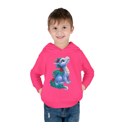 Toddler Hoodie — Cute Blue Baby Dragon with Holly Christmas Design