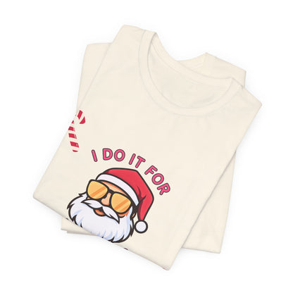 I Do It For The Ho's Santa T-Shirt — Funny Christmas Tee with Sunglasses Santa & Candy Canes