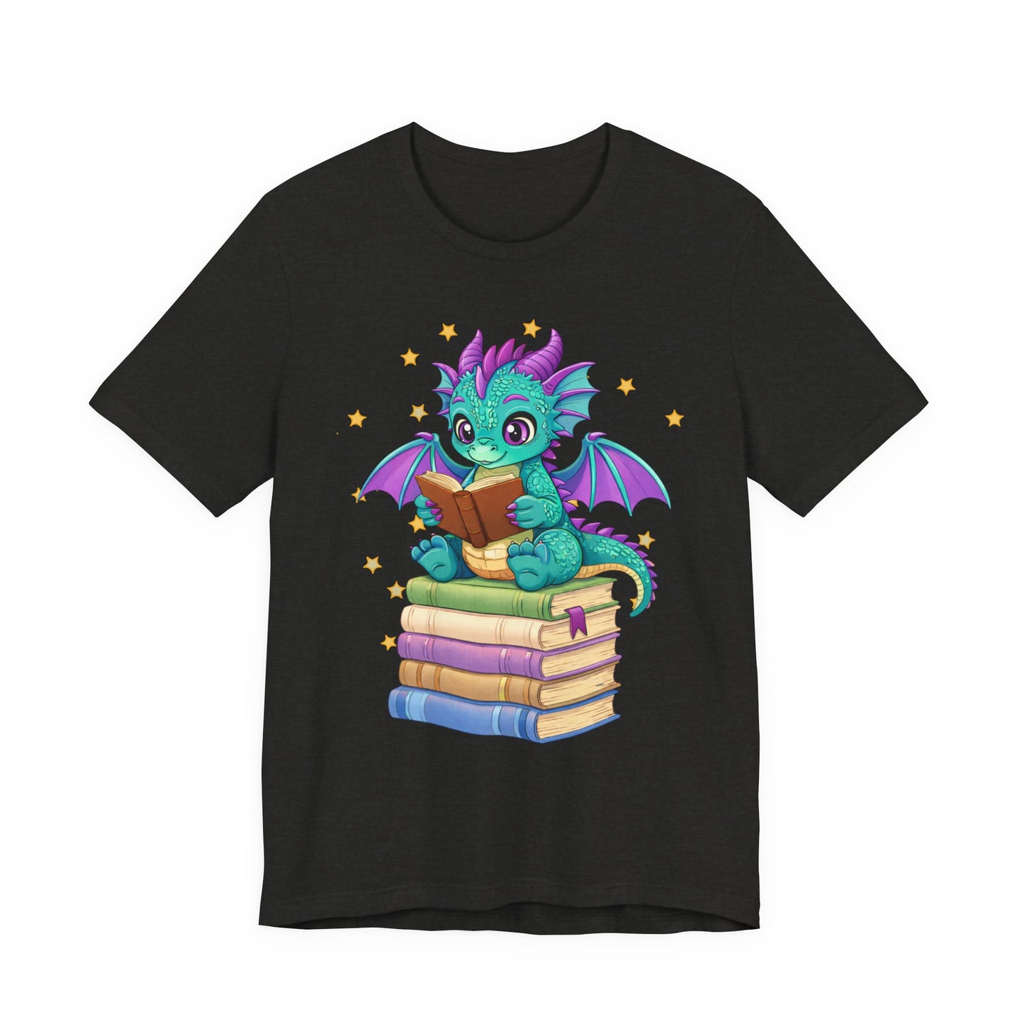 Amethyst Book Dragon Sitting on Books Graphic Tee