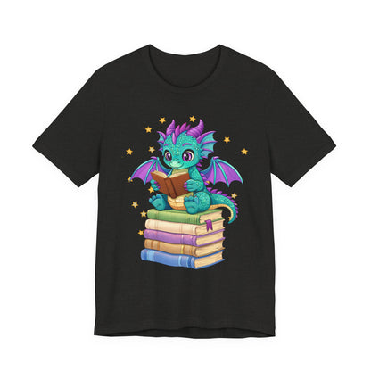 Amethyst Book Dragon Sitting on Books Graphic Tee