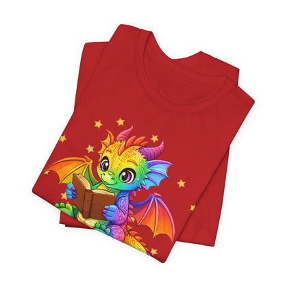 Jellybean Book Dragon Sitting on Books Graphic Tee