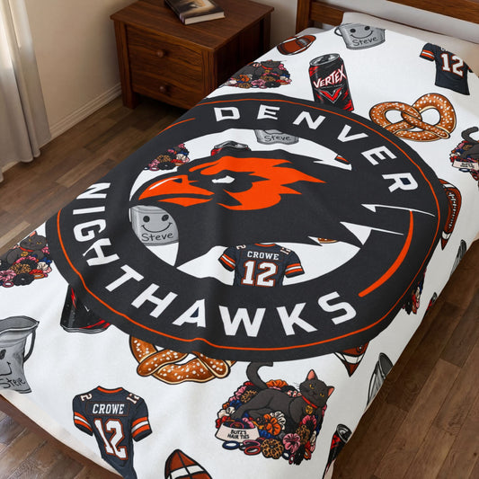 Denver Nighthawks Velveteen Plush Blanket — Cozy Team Logo Throw with Game-Day Icons