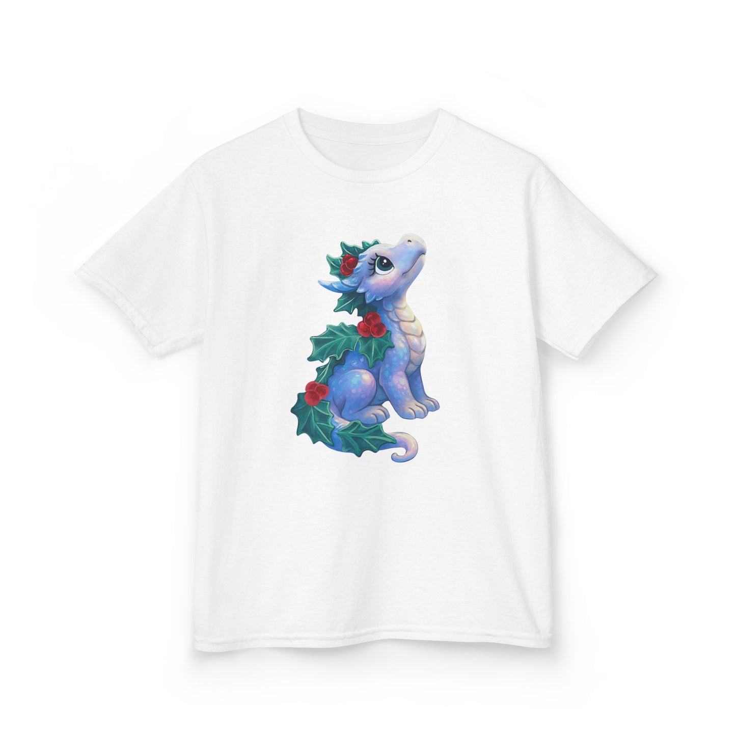 Kids Holiday Dragon Tee — Cute Festive Baby Dragon with Holly