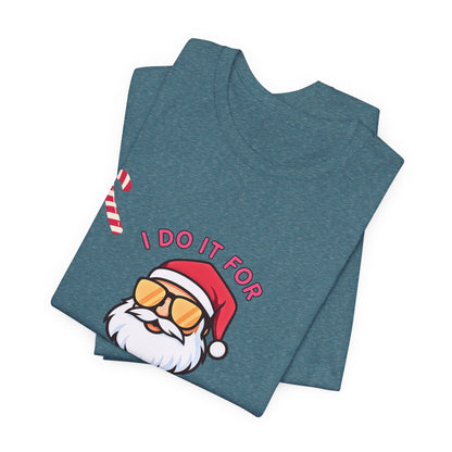 I Do It For The Ho's Santa T-Shirt — Funny Christmas Tee with Sunglasses Santa & Candy Canes
