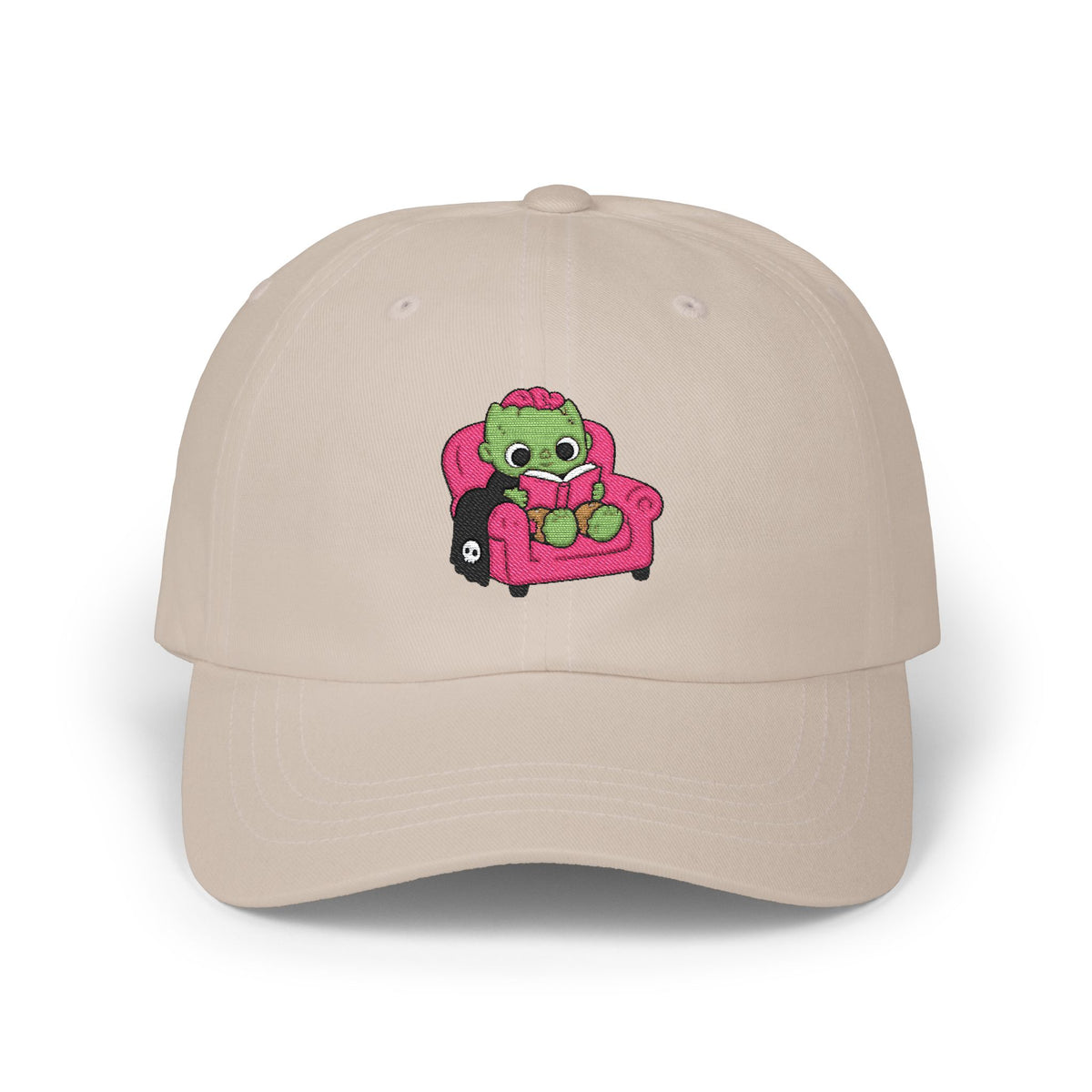 Cute Reading Zombie on Pink Armchair Embroidered Hat