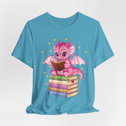 Love Book Dragon Sitting on Books Graphic Tee
