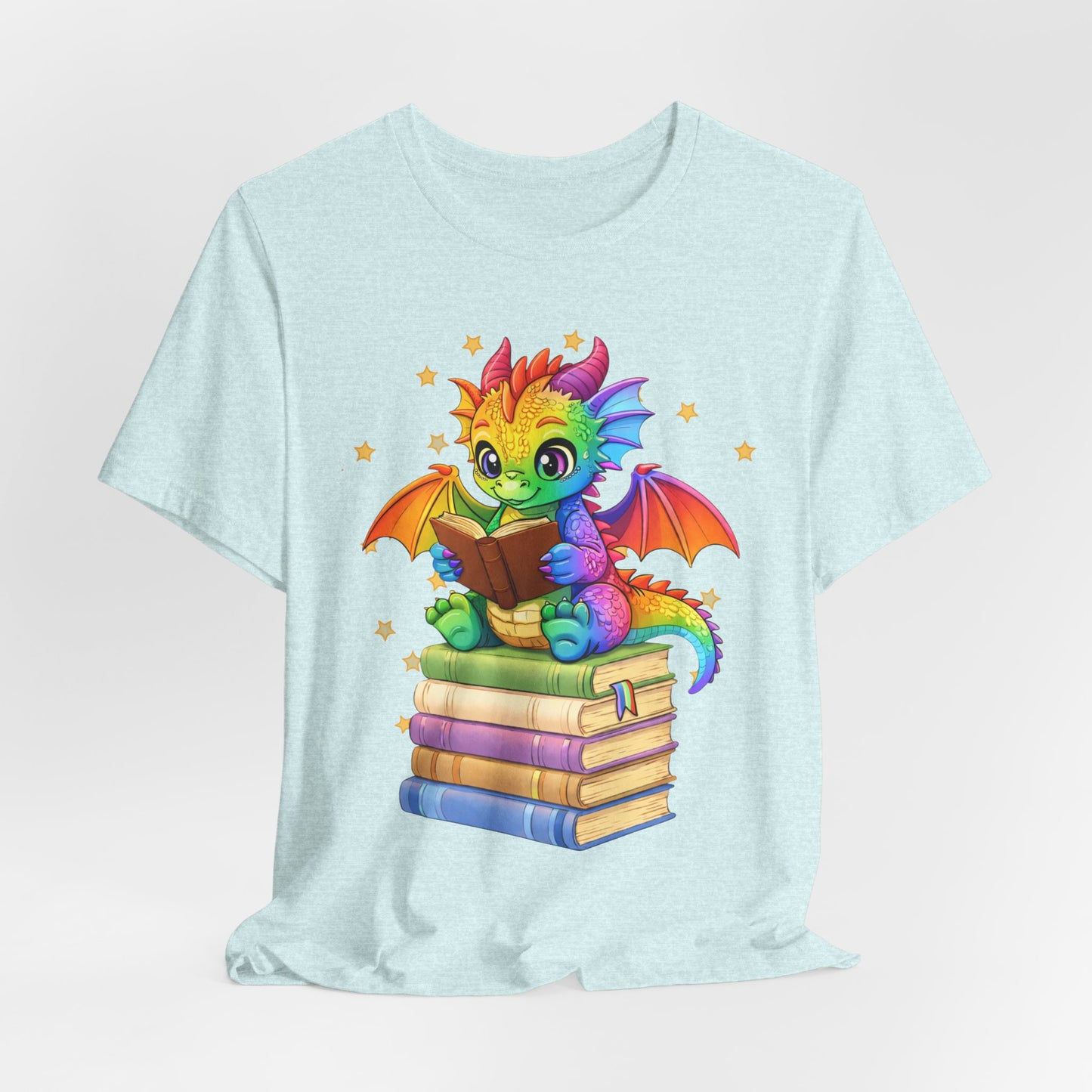 Jellybean Book Dragon Sitting on Books Graphic Tee