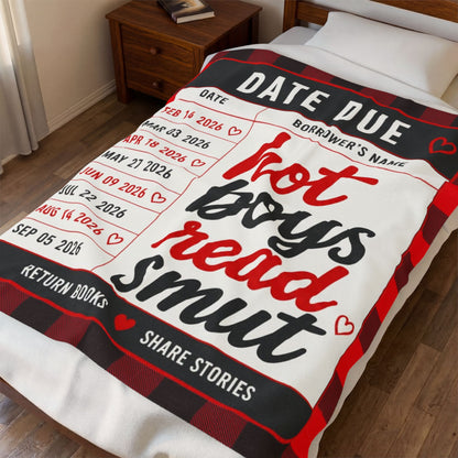 Velveteen Plush Blanket — "Hot Boys Read Smut" Library Card Throw, Cozy Plaid Reading Blanket